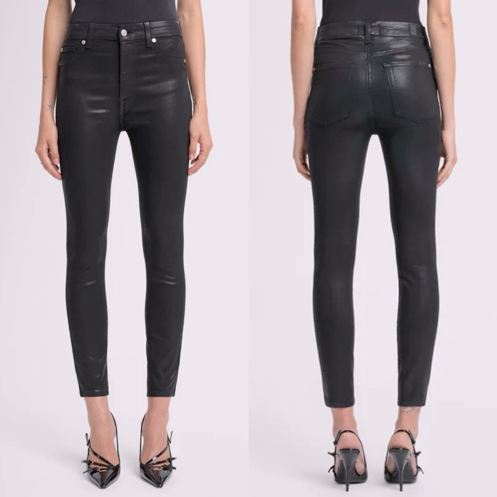 7 for all man kind Shimmer Shiny Waxed High Waist Skinny Jeans Black Size 28 NEW